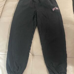 Brandy Melville Black Sweatpants with Red 'New York' Embroidery